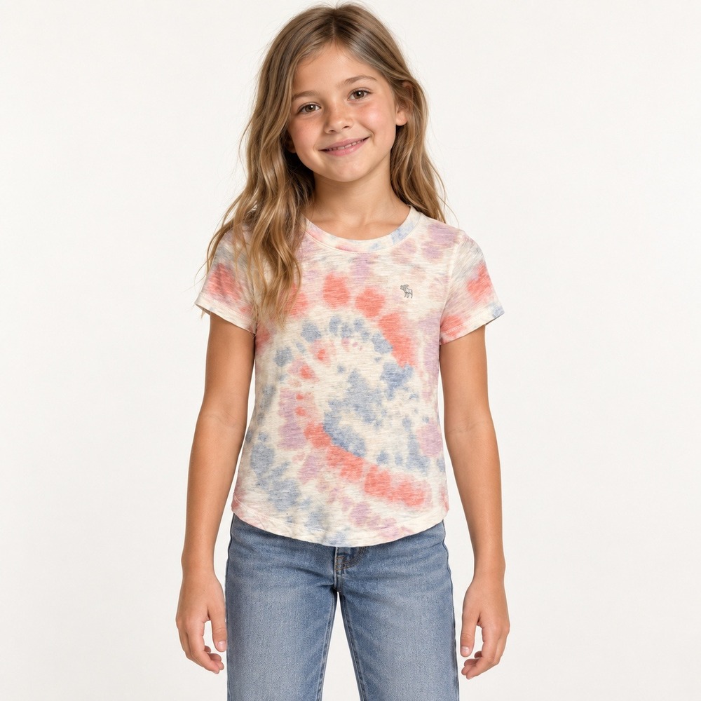 Abercrombie Kids Girls Tie Dye Short Sleeve Slub Knit Tee Orange Blue Size 7/8